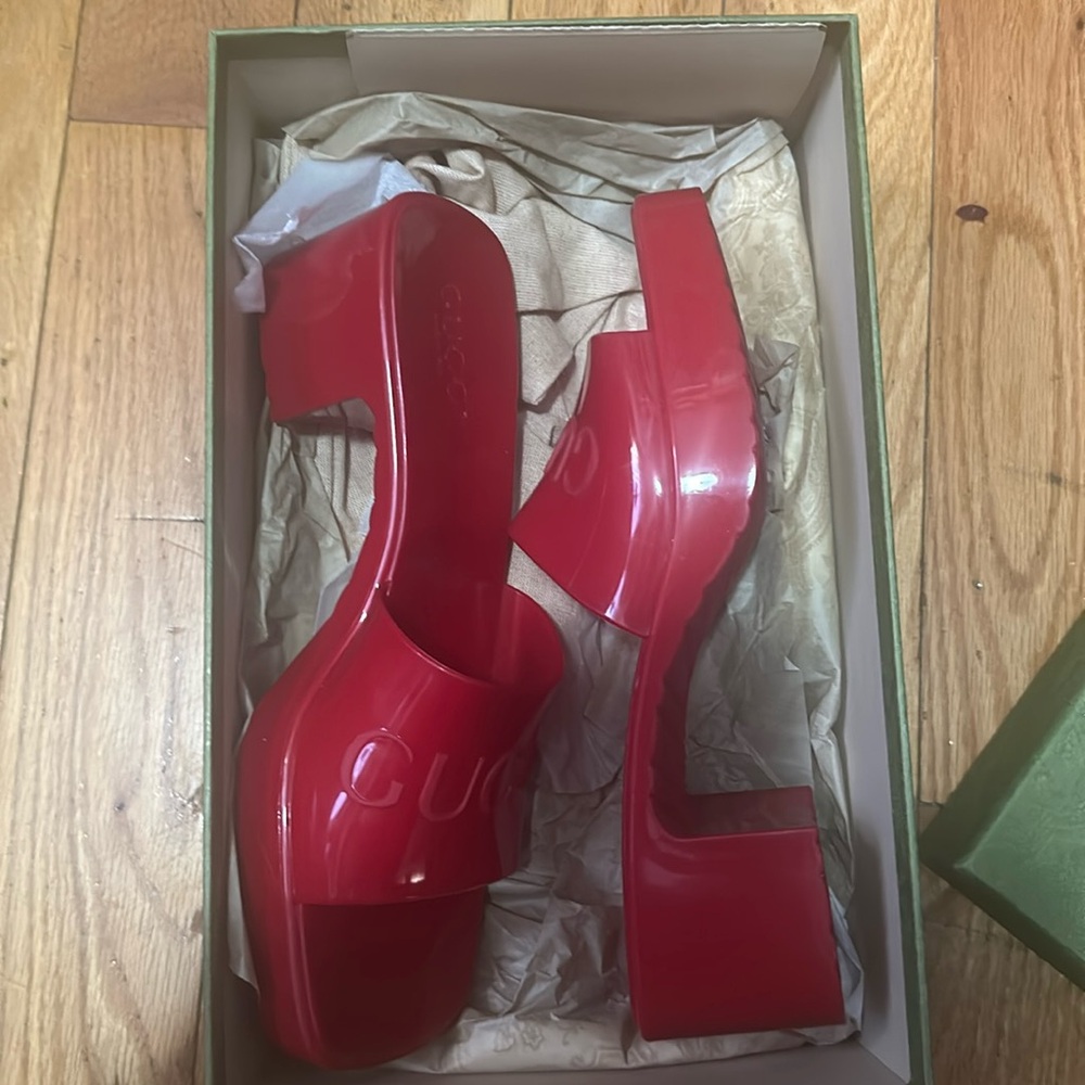Authentic Gucci red rubber mules